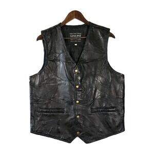 Italian Stone Design Leather Vest Mens Large Black Snap Front Western Biker